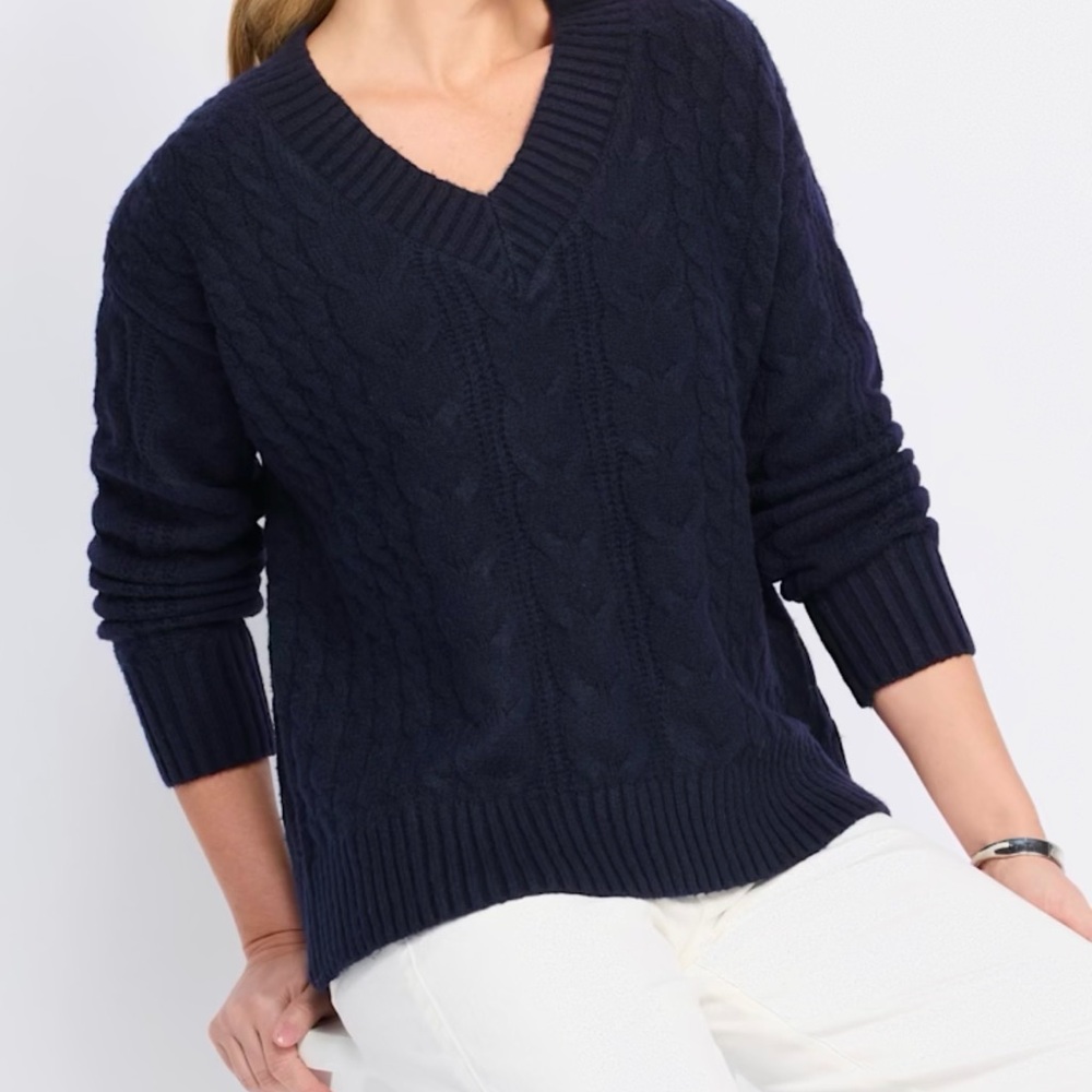 Pink Rose Navy Cable-Knit V-Neck Sweater